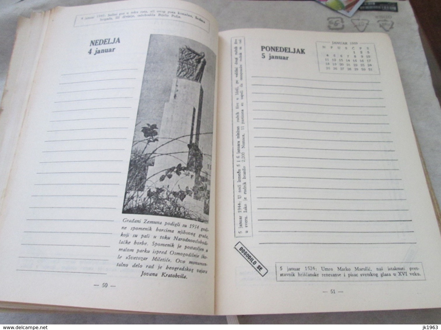 JUGOSLAVIA, CALENDAR AND NOTES FOR 1959 - Altri & Non Classificati