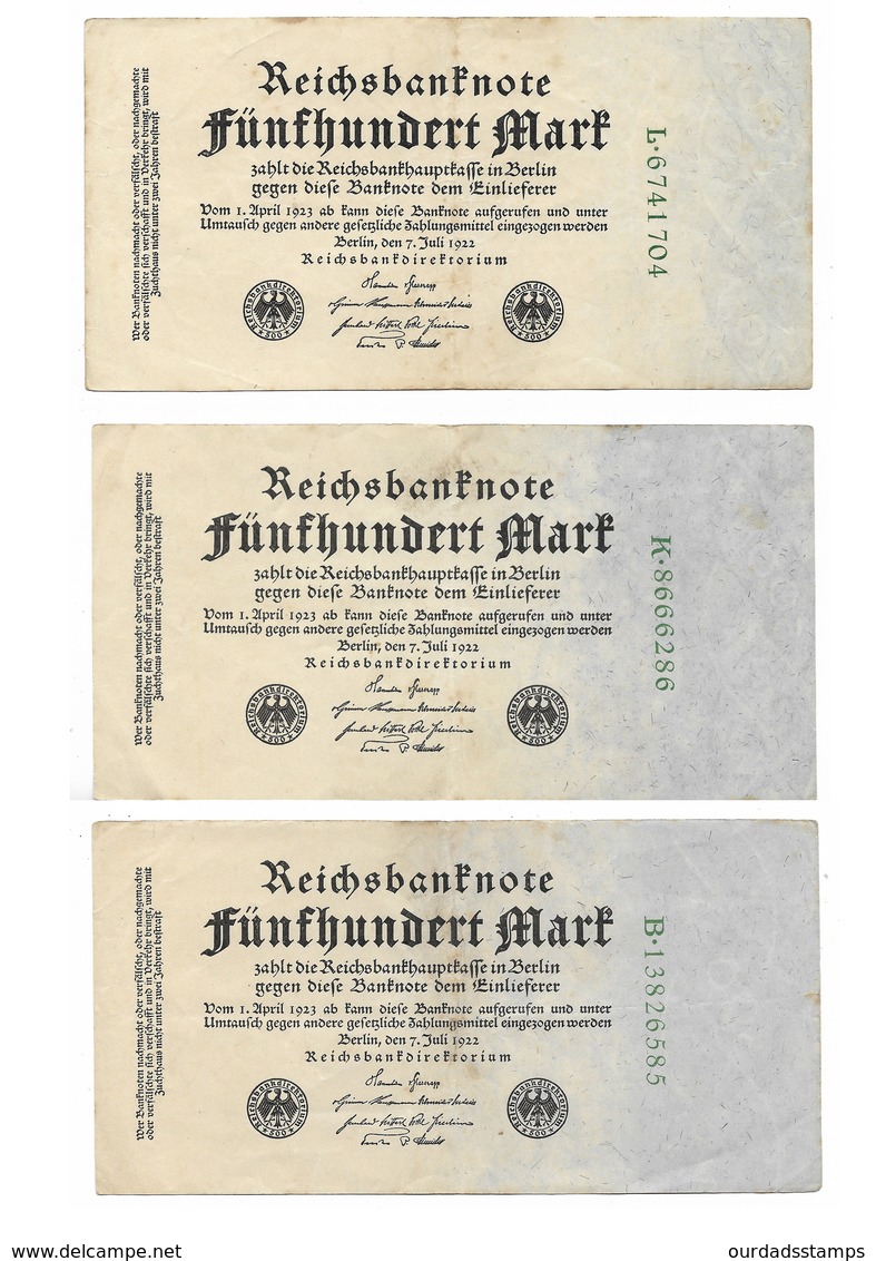 Germany, Reichsbanknote, 500 Marks X 3 From 1922 (bnk003) - 500 Mark