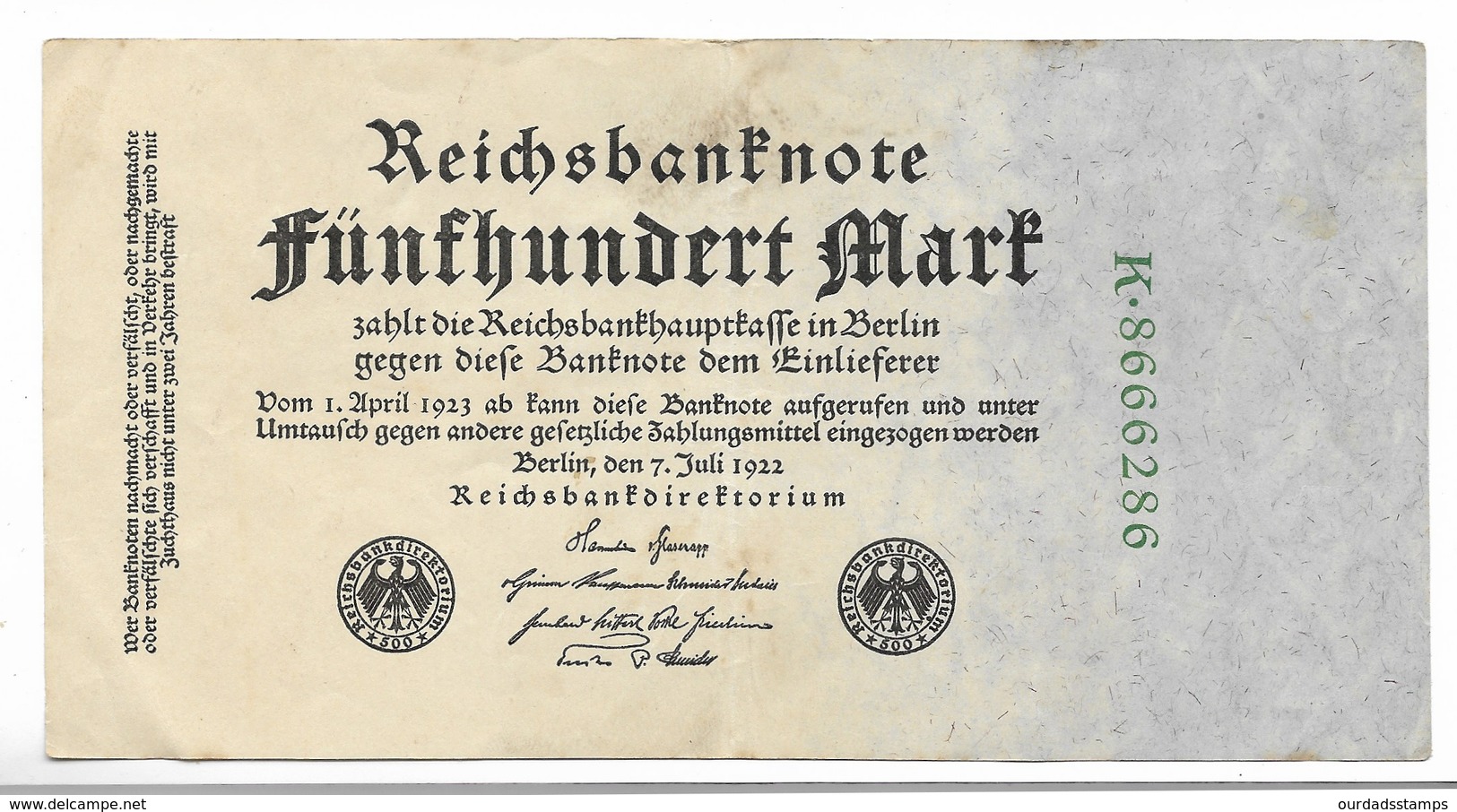 Germany, Reichsbanknote, 500 Marks X 3 From 1922 (bnk003) - 500 Mark