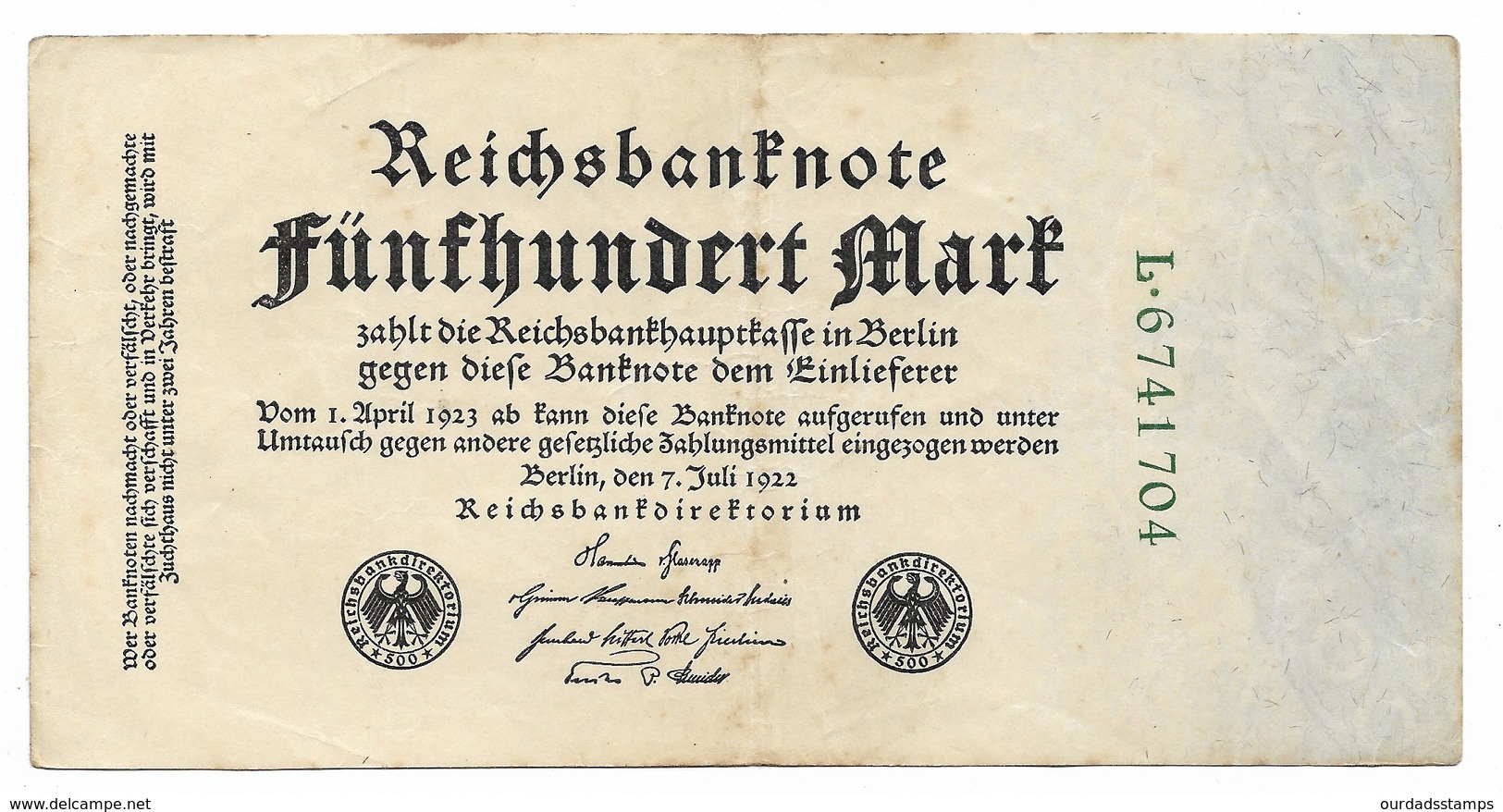 Germany, Reichsbanknote, 500 Marks X 3 From 1922 (bnk003) - 500 Mark