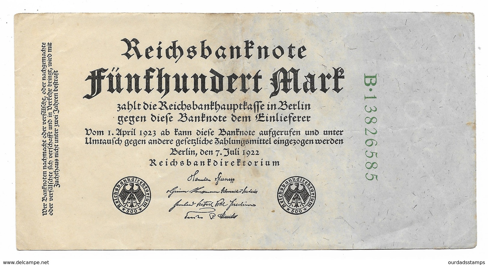 Germany, Reichsbanknote, 500 marks x 3 from 1922 (bnk003)