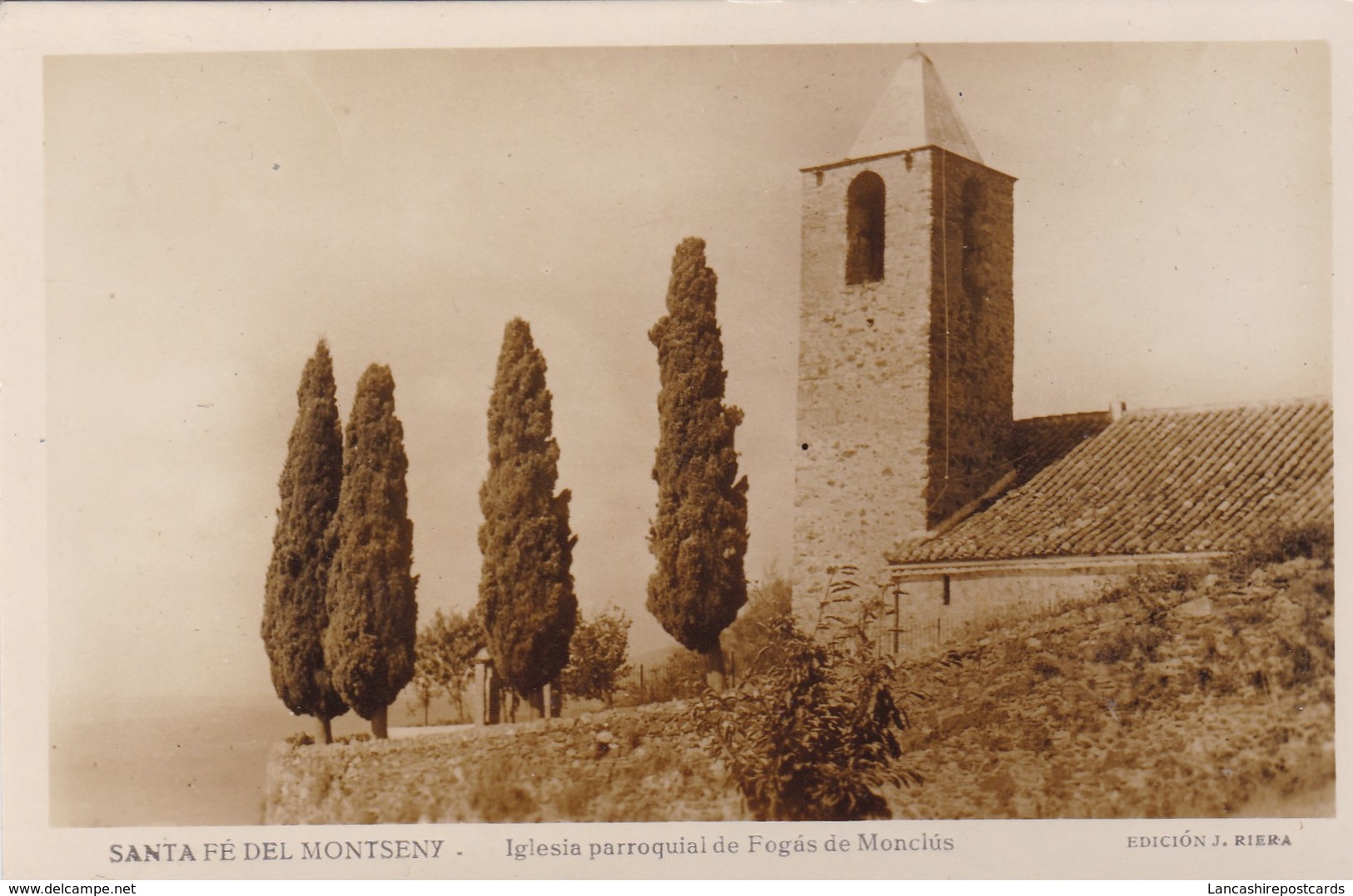 Postcard Santa Fe Del Montseny Iglesia Parroquial De Fogas De Monclus Real Foto By Riera My Ref  B12419 - Other & Unclassified