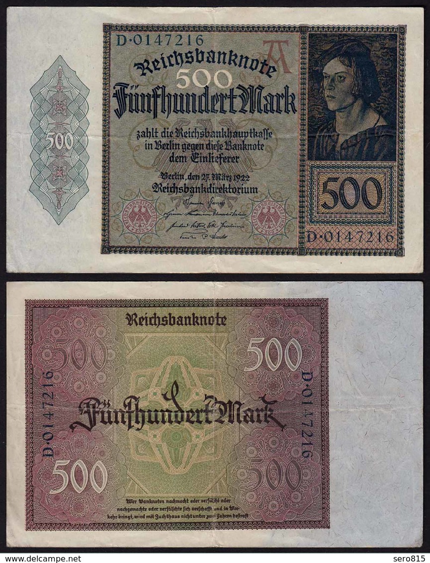 Reichsbanknote - 500 Mark 1922 Ros. 70 Pick 73  VF   (15423 - Autres & Non Classés