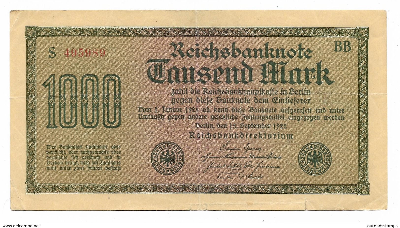 Germany, Reichsbanknote, 1000 Marks X 5 From 1922 - 1.000 Mark