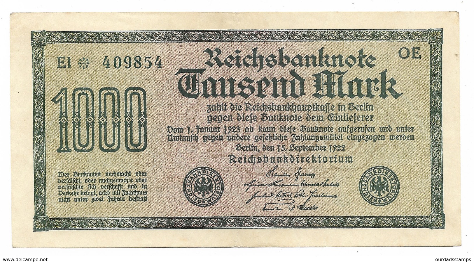 Germany, Reichsbanknote, 1000 marks x 5 from 1922