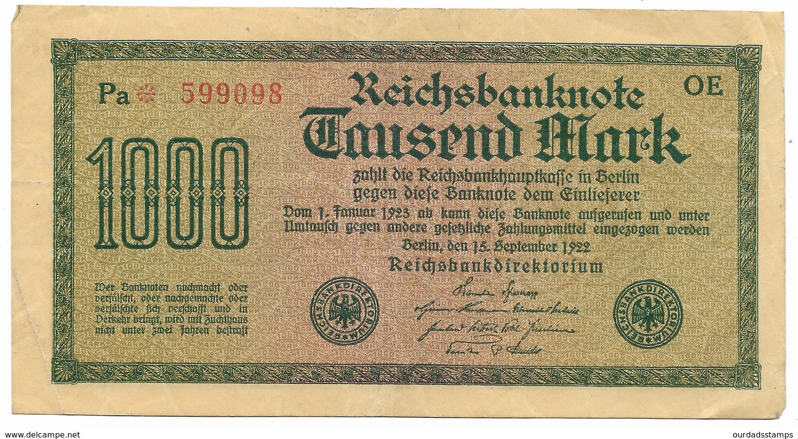 Germany, Reichsbanknote, 1000 marks x 5 from 1922