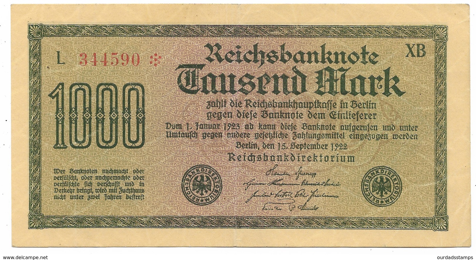 Germany, Reichsbanknote, 1000 marks x 5 from 1922