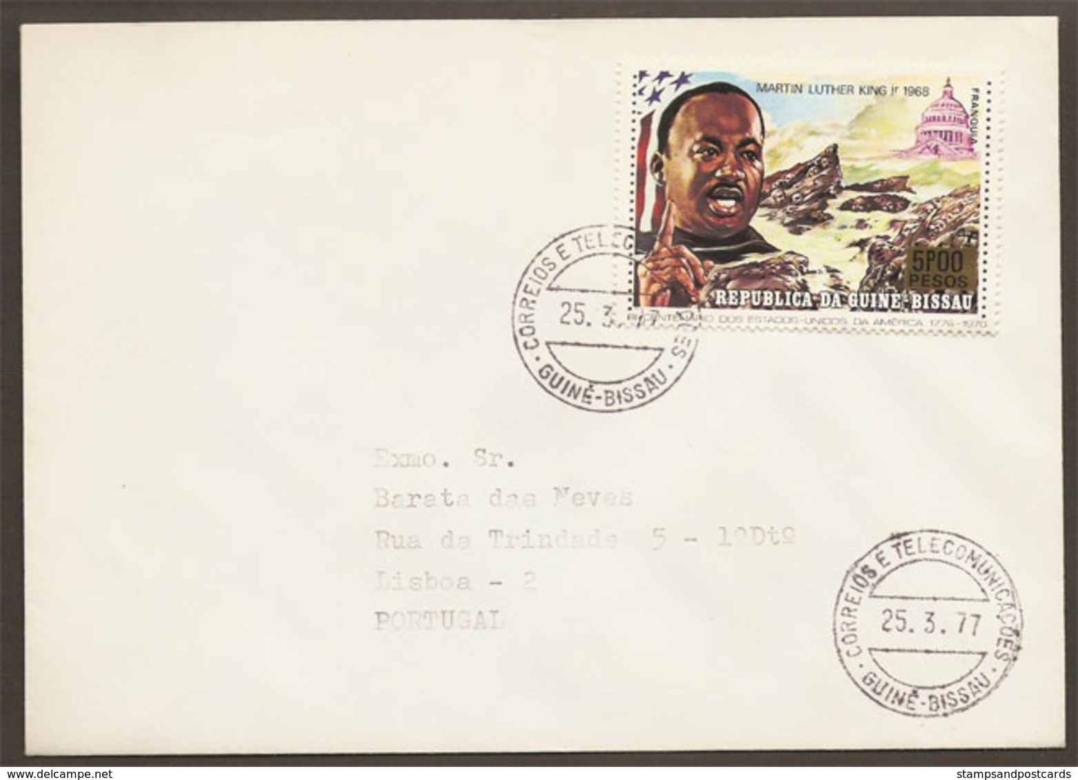 Guinée Bissau Lettre 1977 Martin Luther King Droits De L'Homme Guinea Bissau Cover US Bicentennial Afro American - Martin Luther King