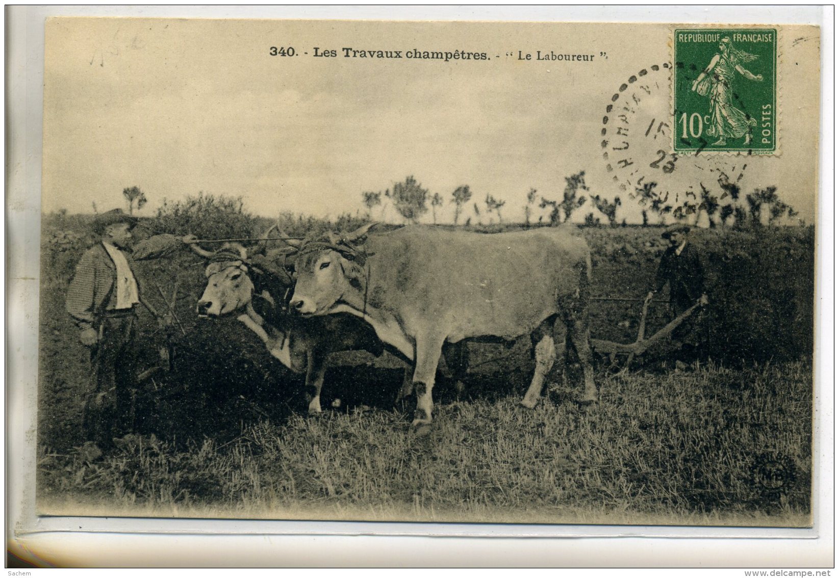 43-02 AGRICULTURE 340 MB- Le Laboureur Attelage Boeufs Les TRavaux Champetres 1923  écrite  CHavaniac  /D05-2016 - Other & Unclassified