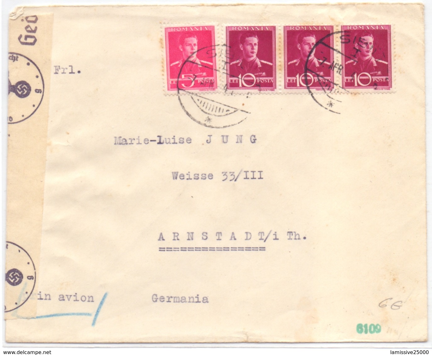 Roumanie Lettre De Sibiu Pour Arnstadt / I Th Allemagne Avec Censure - World War 2 Letters