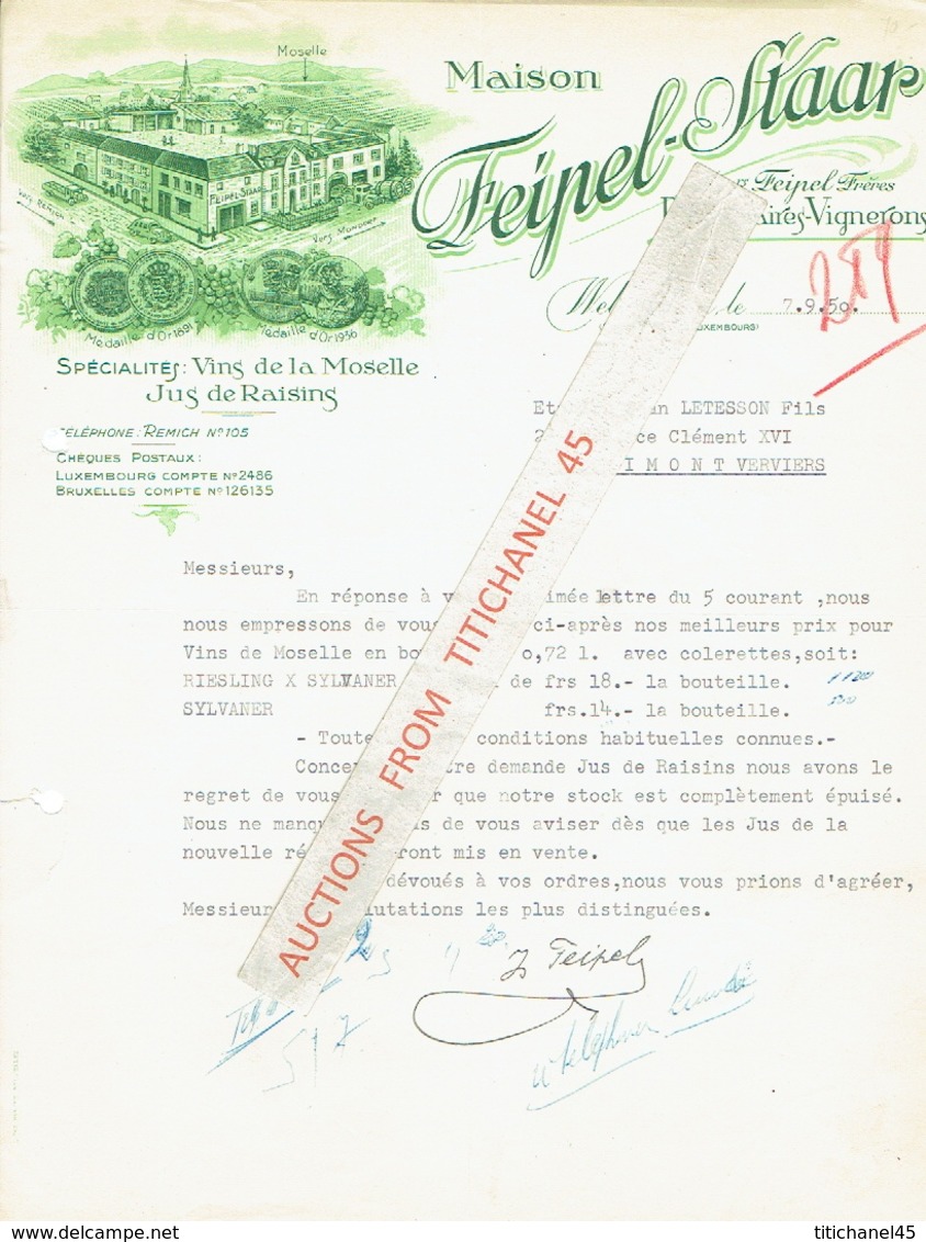 Lettre Illustrée 1950 WELLENSTEIN - Maison  FEIPEL-STAAR - Propriétaires-vignerons : Spécialités Vins De La Moselle - Luxembourg