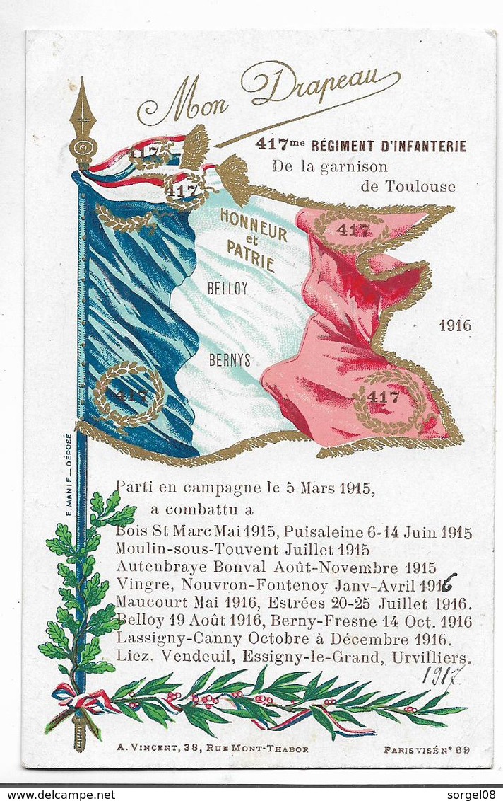 31 TOULOUSE Militaria Mon Drapeau 417 Eme Régiment D'infanterie De La Garnison De Toulouse - Toulouse