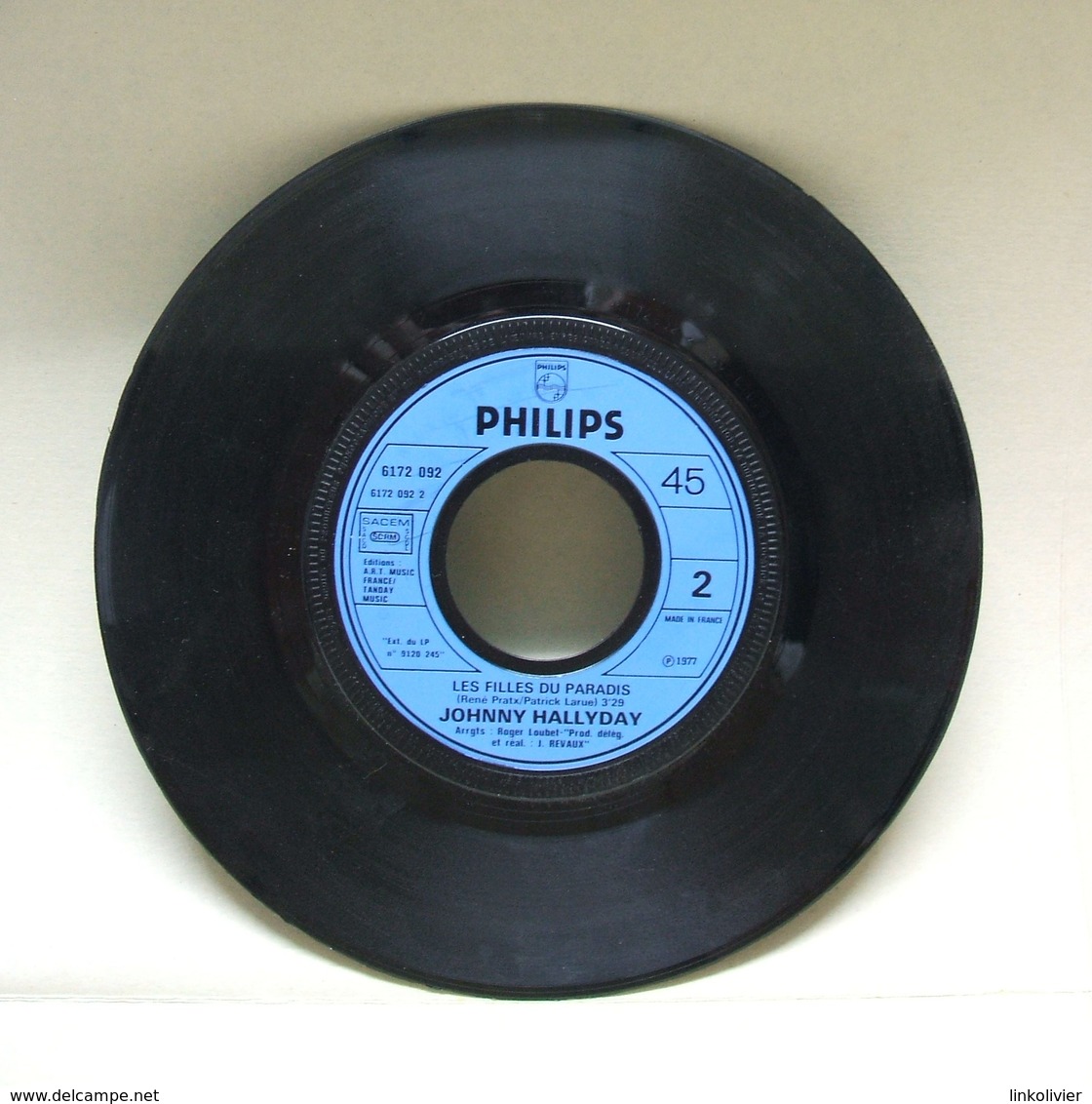 Disque 45T JOHNNY HALLYDAY - J'ai Oublié De Vivre / Les Filles Du Paradis - Philips Editions A.R.T. Music 1977 - Disco, Pop