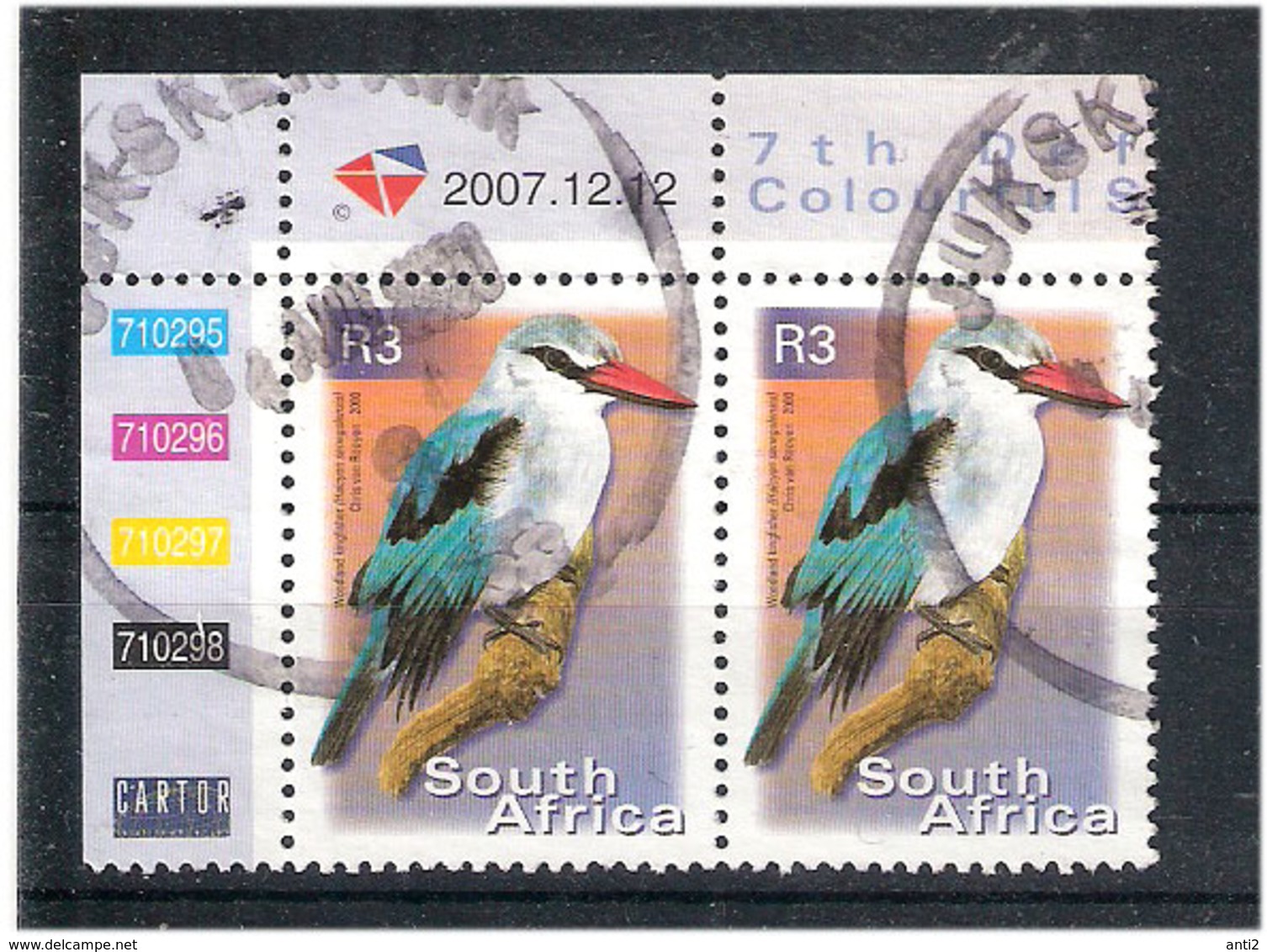 South Africa 2000 Bird, Woodland Kingfisher  (Halycyon Senegalensis) Mi 1306 X 2 Used - Usados