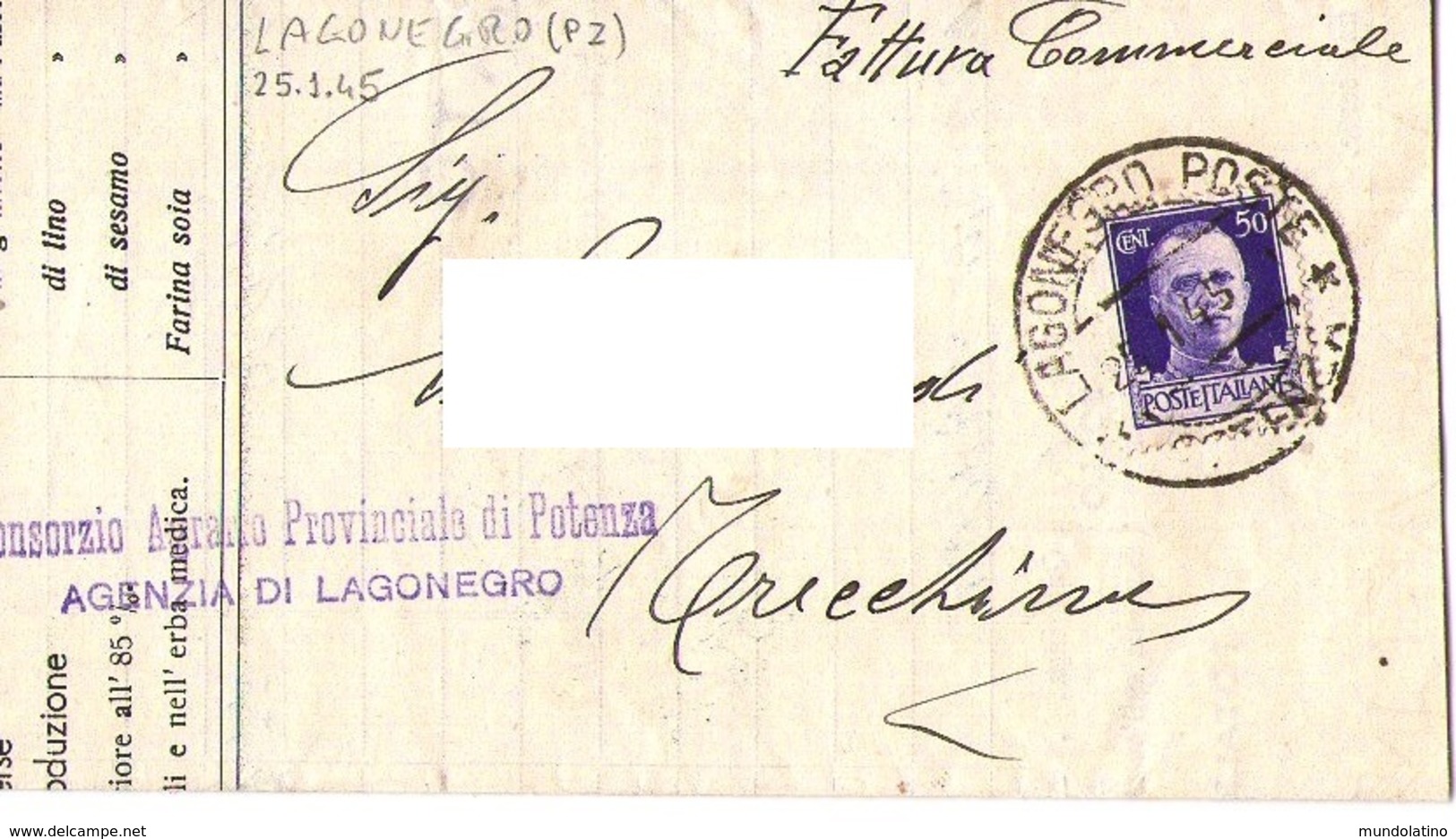 Regno D'Italia Potenza Piego Da Lagonegro Per Trecchina - Storia Postale