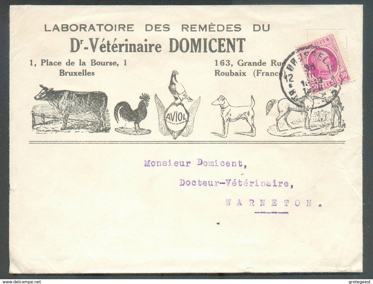 BELGIUM 1Superb Cover Ill. Laboratoires Des Remèdes Du Dr. Vétérinaire DOMICENT (vache Coq Pigeon Chien Cheval - Cow Hor - Columbiformes