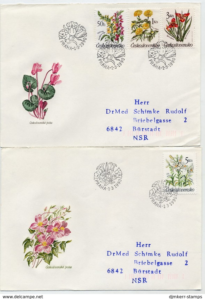 CZECHOSLOVAKIA 1990 Garden Flowers On 2 FDCs.  Michel 3038-41 - FDC