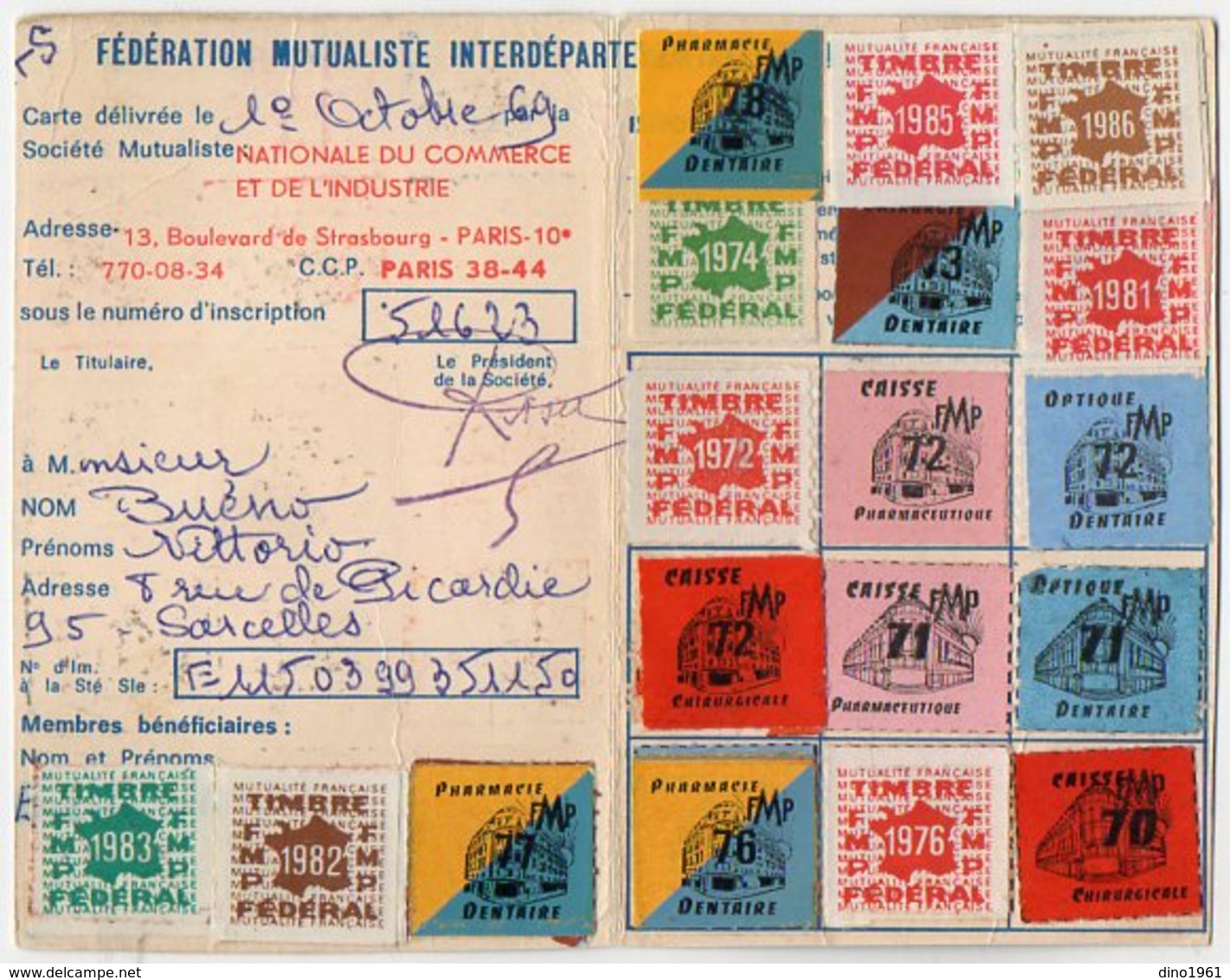 VP12.821 - PARIS 1969 - Carte De Mutualiste - Mr V. BUENO à SARCELLES - Altri & Non Classificati