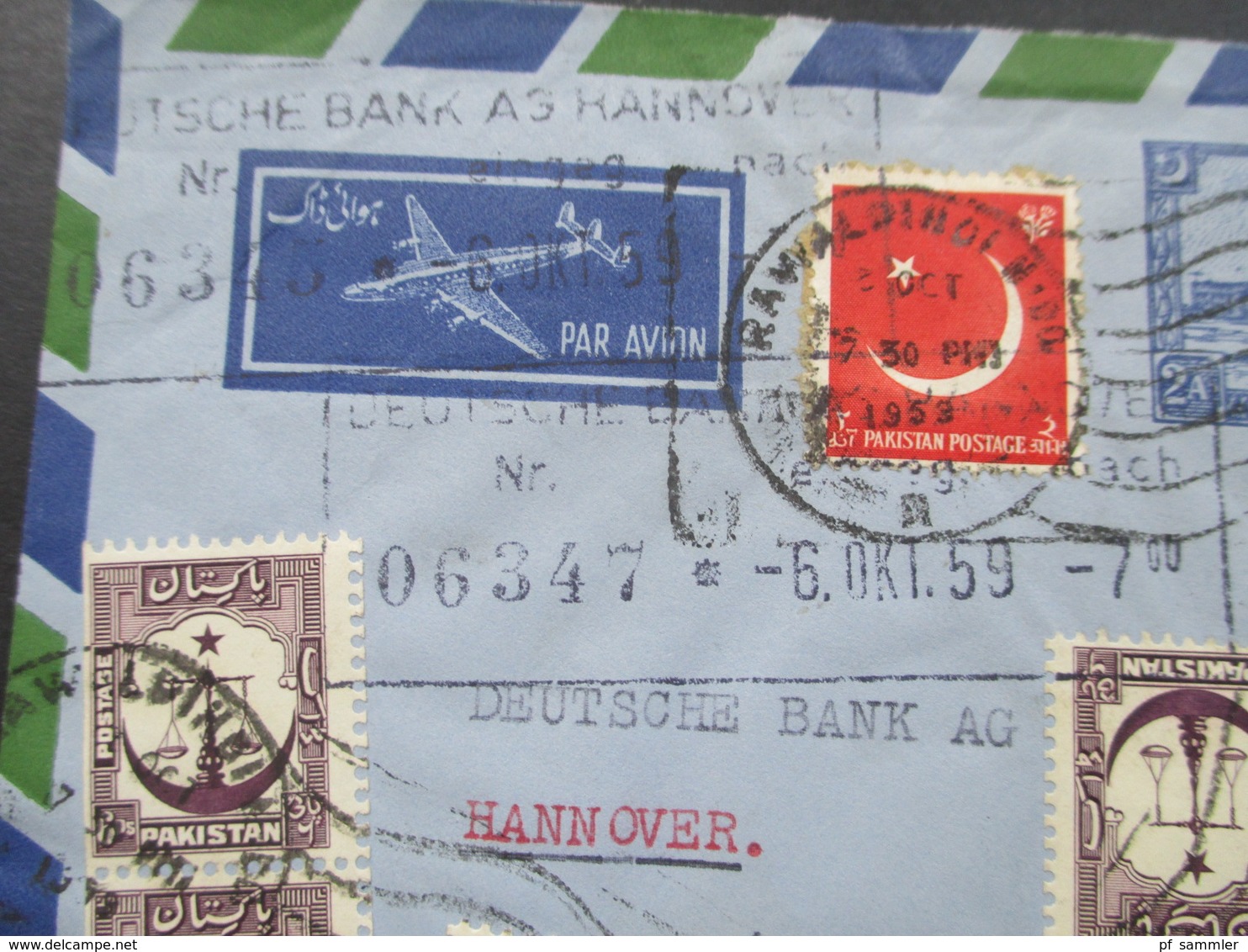 Pakistan 1959 LuftpostBrief / Aerogramm Mit 18 Marken / Zusatzfrankaturen!! National Bank Of Pakistan - Pakistan