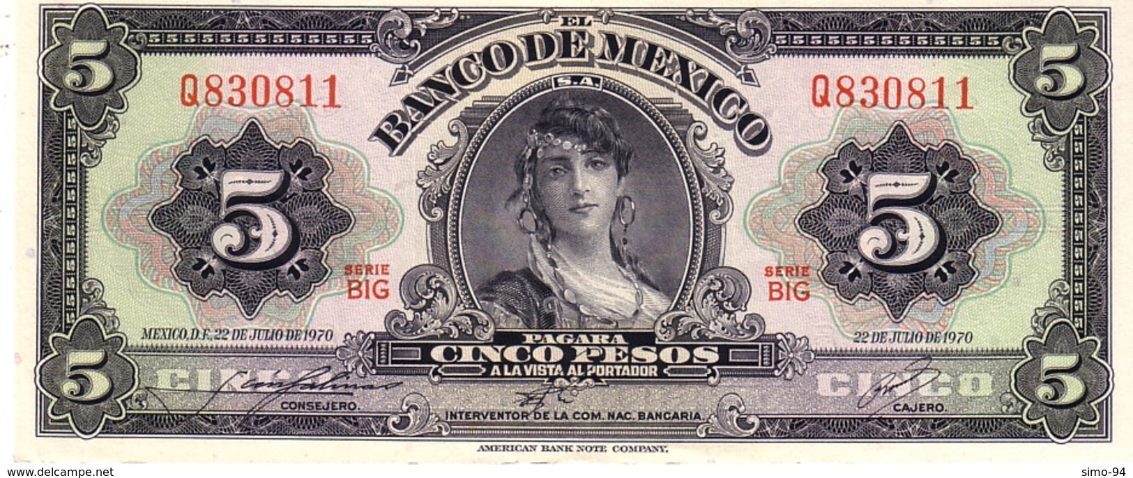 Mexico P.60   5  Pesos 1970 Unc - Mexico