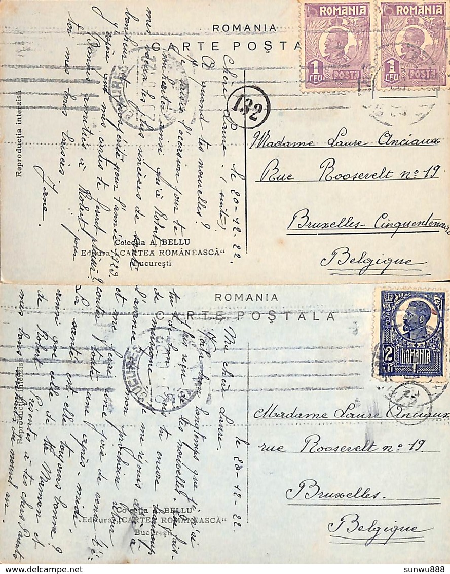 Romania - 2 Postcards Bucuresti - Cartea Romaneasca (A. Bellu, Top Animation, 1922) - Romania