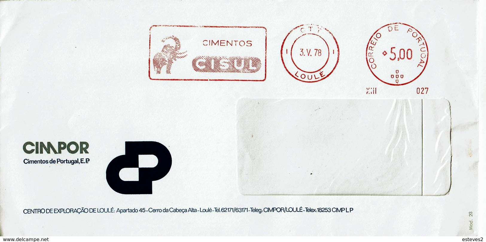 Portugal , 1978 , EMA Cimentos CISUL , Cimpor , Loulé Postmark , Elefante , Elephant - Machines à Affranchir (EMA)