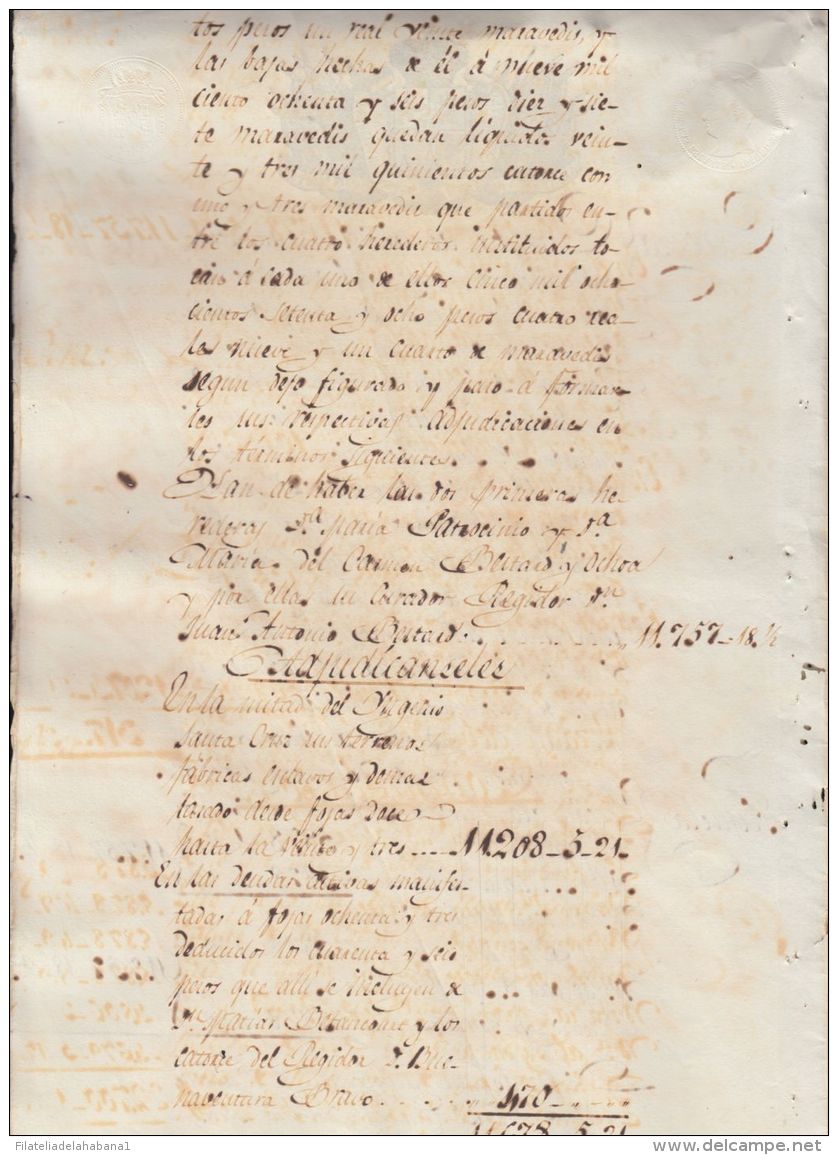 E6177 CUBA SPAIN ESPAÑA. 1840. HERENCIA DE INGENIO SANTA CRUZ. SUGAR MILLS. STIAGO ILUSTRES SEALLED PAPER. - Historical Documents