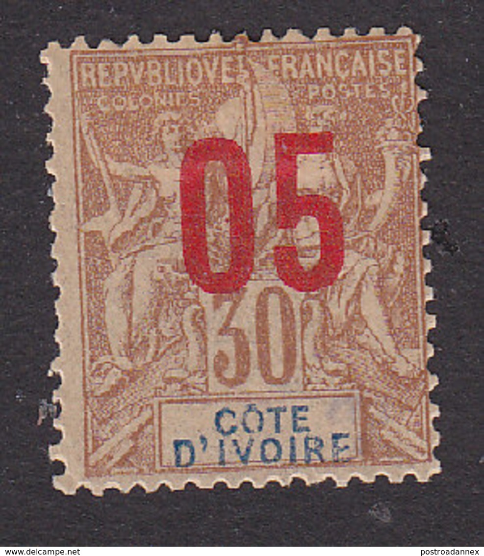 Ivory Coast, Scott #38, Mint Hinged, Navigation And Commerce Surcharged, Issued 1912 - Unused Stamps