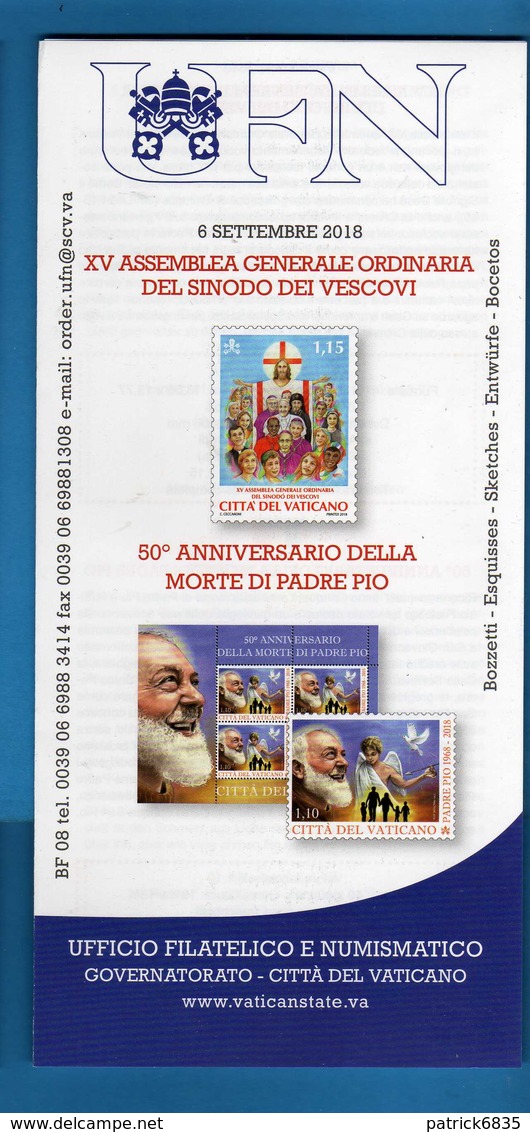 Vaticano °- 2018 - Assemblea Del Sinodo Dei Vescovi - Ann. Morte Di PADRE PIO . Vedi Descrizione - Cartas & Documentos