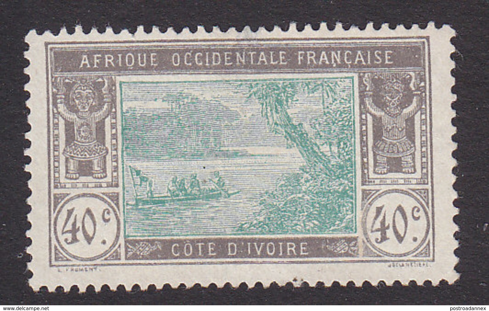 Ivory Coast, Scott #59, Mint No Gum, River Scene, Issued 1913 - Unused Stamps