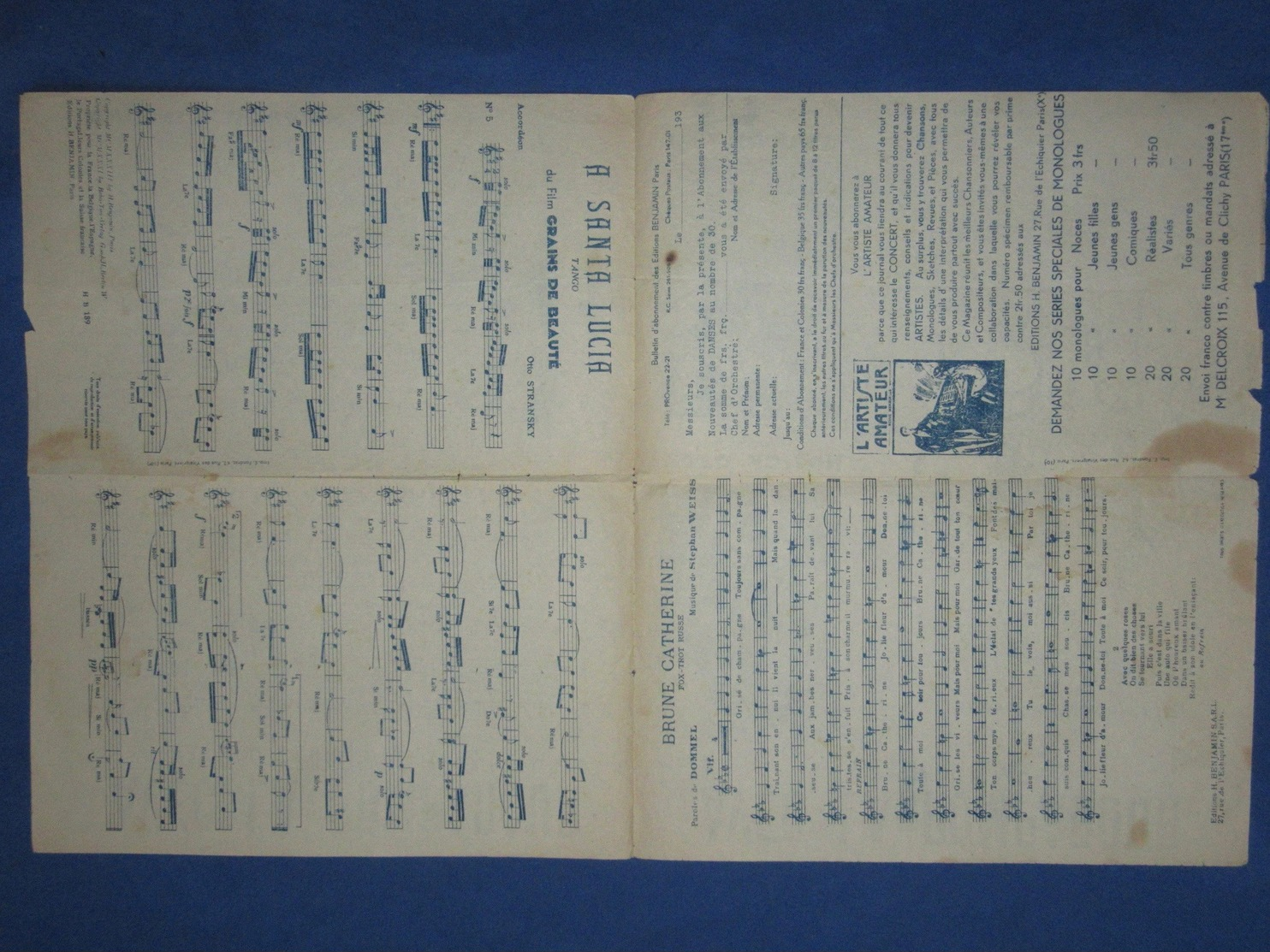 CAF CONC RECUEIL DELCROIX RUE PARTITION MAGIE SPIRITISME AVEC LA POMPADOUR CHARLYS HIMMEL ADISON PAQUET 1935 ETC - Autres & Non Classés