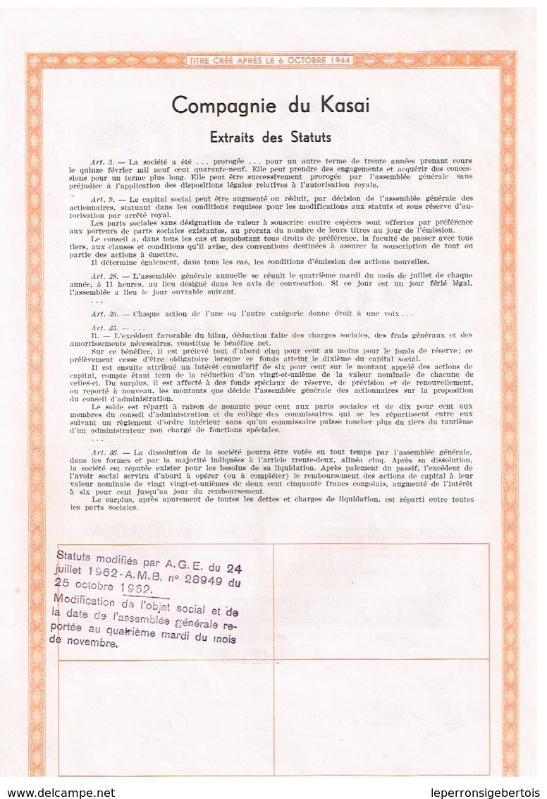 Ancienne Action Congolaise - Compagnie Du Kasaï - Agridus - N° 061490 - Agriculture