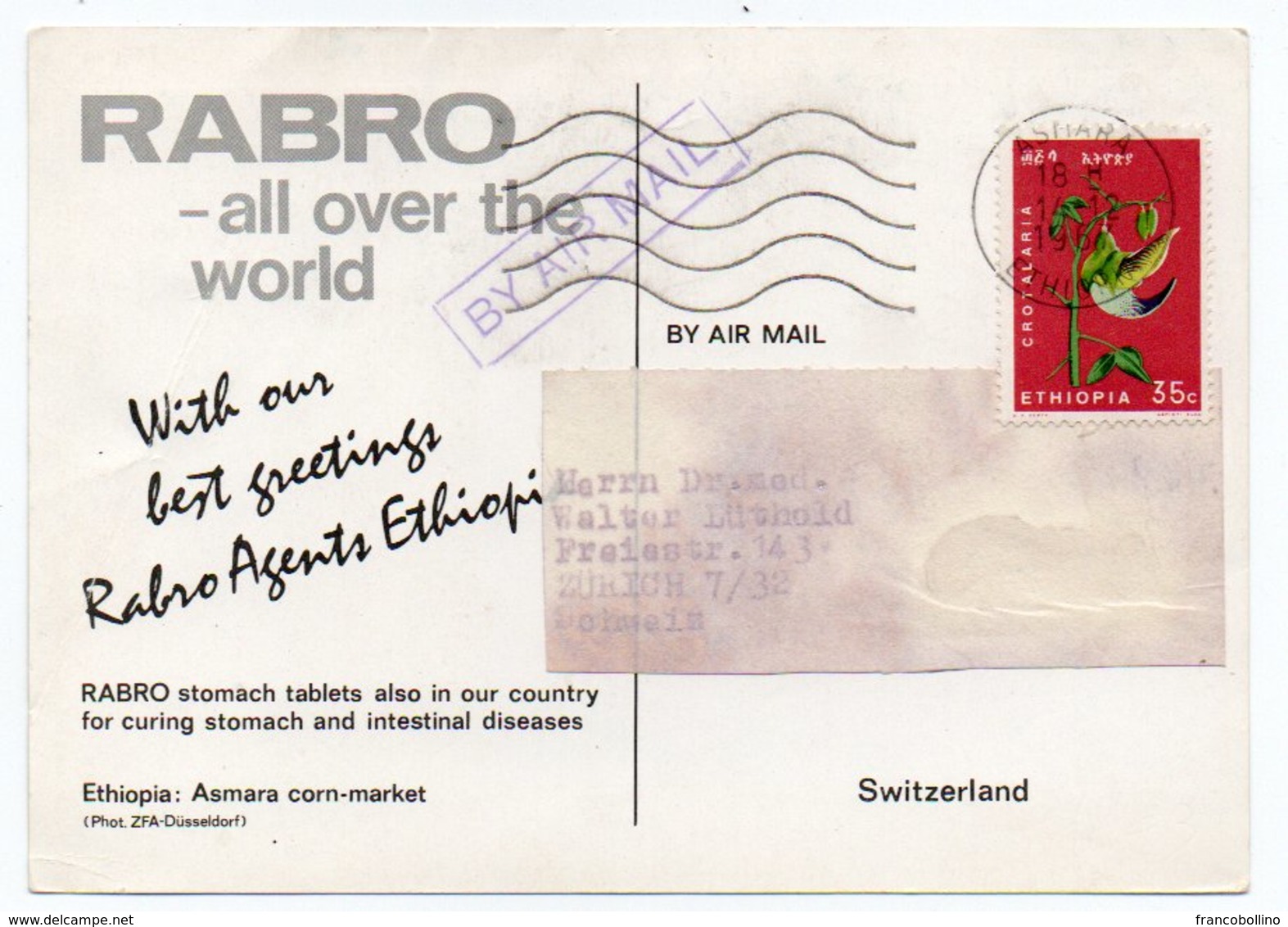 DEAR DOCTOR TYPE PUBL. RABRO STOMACH TABLETS - ETHIOPIA-ASMARA CORN-MARKET / THEMATIC STAMP-1967 - Etiopia