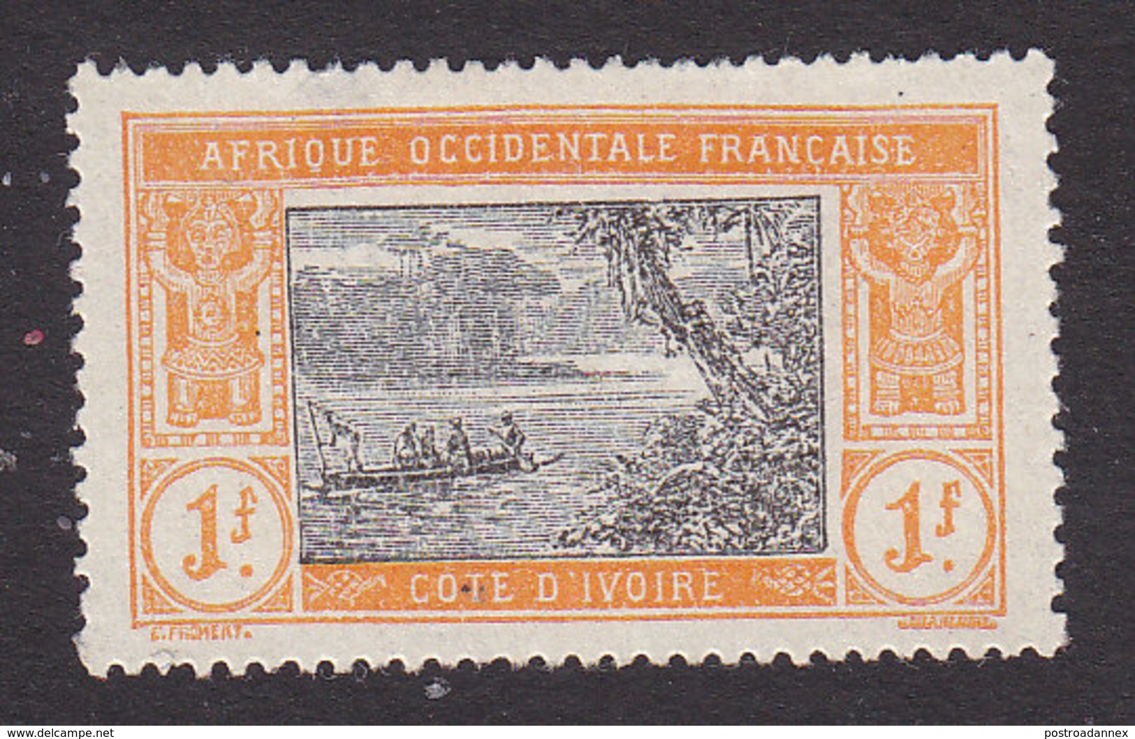 Ivory Coast, Scott #71, Mint No Gum, River Scene, Issued 1913 - Unused Stamps