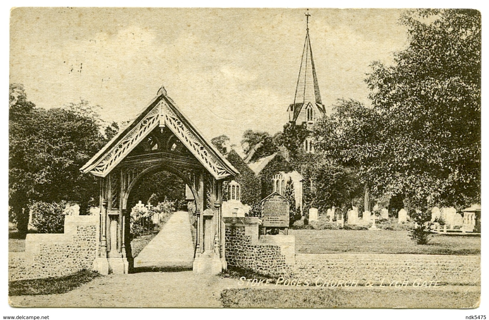 STOKE POGES CHURCH & LYCH GATE / POSTMARK - STOKE POGES (SINGLE CIRCLE) / ADDRESS - LEIGHTON BUZZARD, MENTMORE - Buckinghamshire