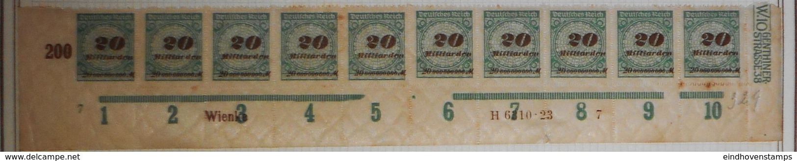 Germany Inflation 20 Milliard Mk, Strip Of 10 Stamps MH And MNH, Form And HAN-print - Neufs