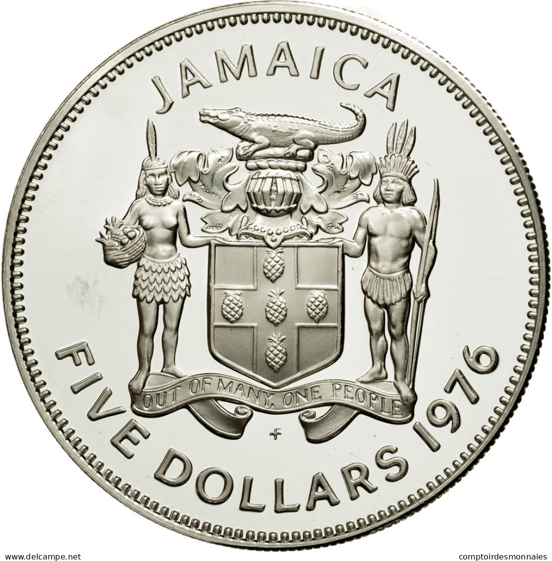 Monnaie, Jamaica, Elizabeth II, 5 Dollars, 1976, Franklin Mint, USA, FDC - Jamaica