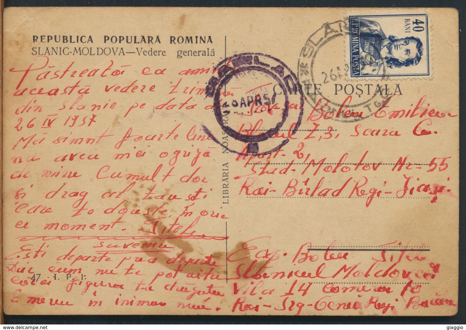 °°° 11486 - ROMANIA - SLANIC MOLDOVA - VEDERE GENERALA - 1957 With Stamps °°° - Romania