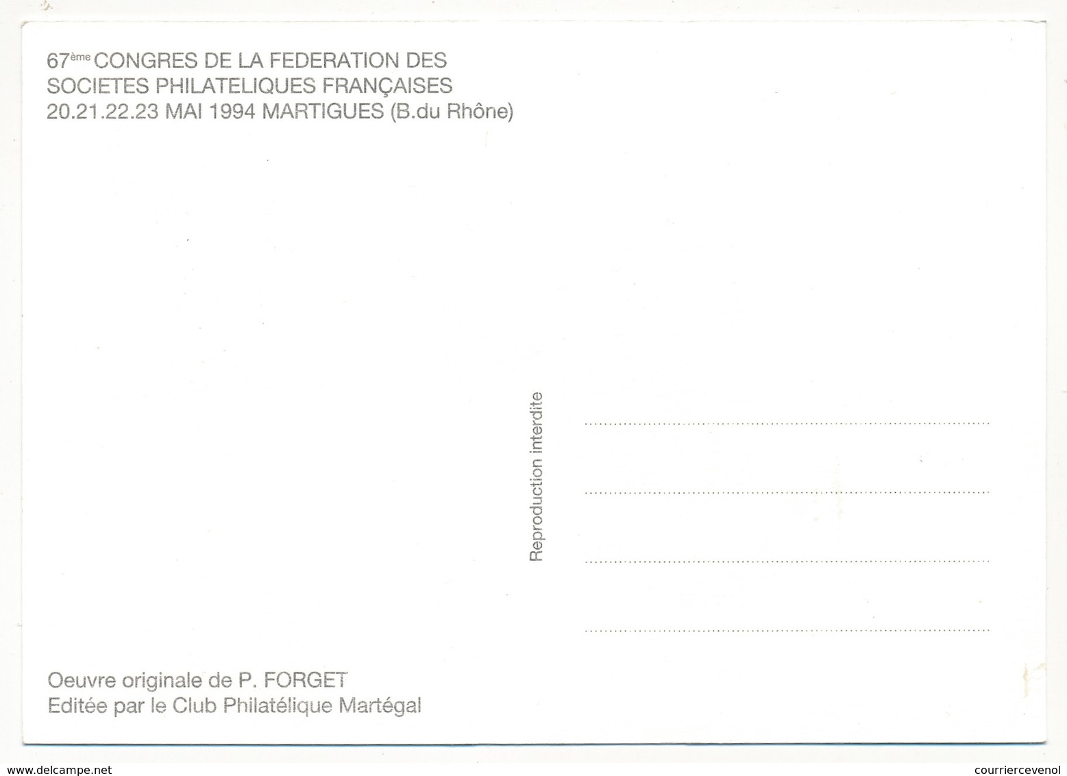 France => Carte Maximum=> 2,80F  Congrès De La Fédération MARTIGUES 1994 - 1990-1999