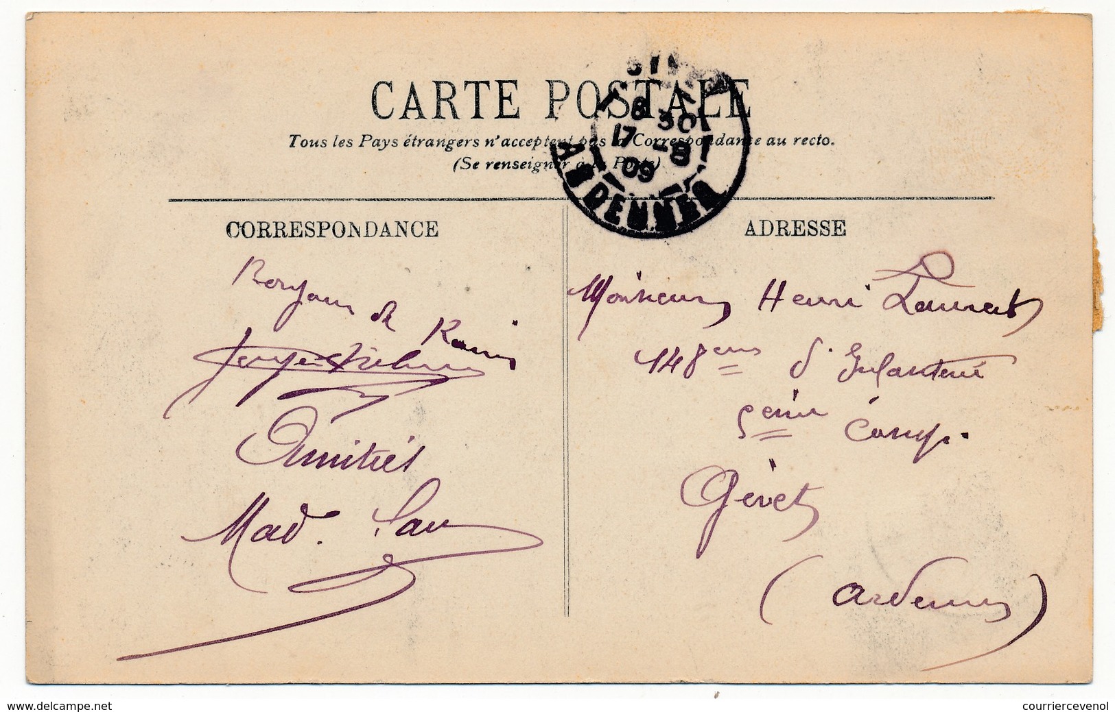 Vignette "Grande Semaine D'Aviation De La Champagne - Reims - Août 1909" Sur CP De Reims (Jeanne D'Arc) Affr 5c Semeuse - Cartas & Documentos