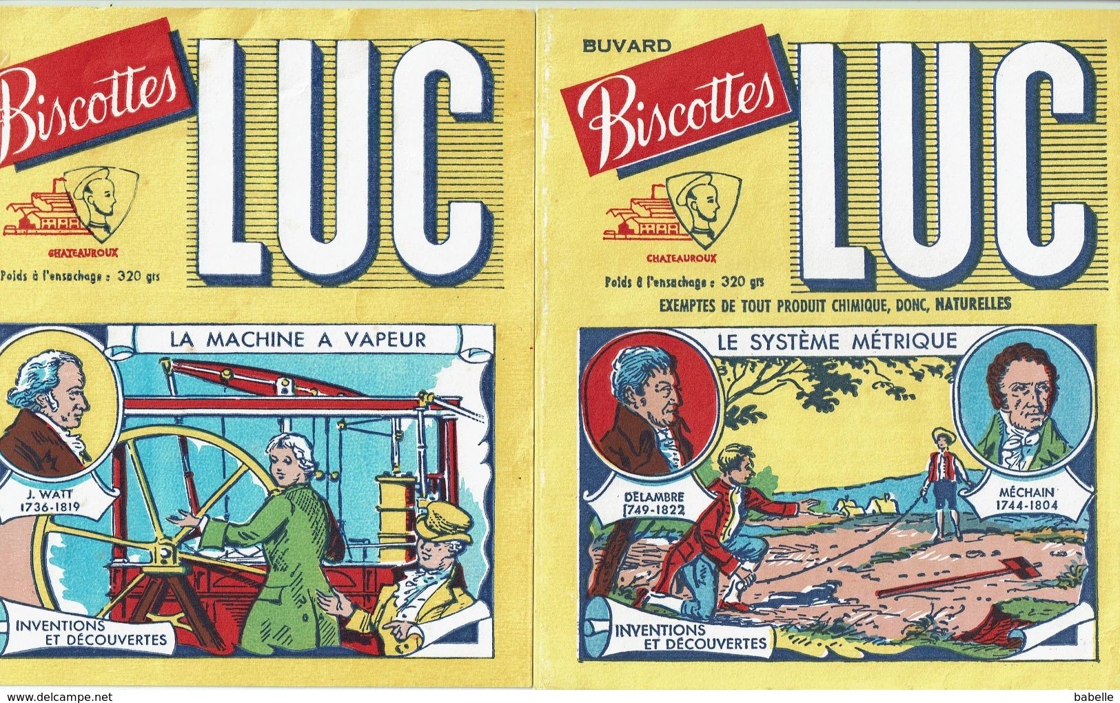 2 Buvards Biscottes LUC - Inventions & Découvertes (Le Système Métrique Et La Machine à Vapeur) - I