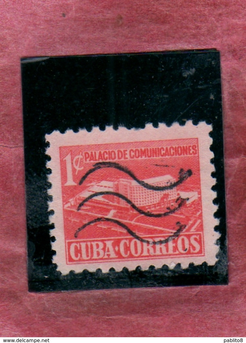 CUBA 1957 POSTAL TAX STAMPS TASSE TAXE COMMUNICATIONS BUILDING PALACIO DE COMUNICACIONES CENT. 1c USATO USED OBLITERE' - Strafport