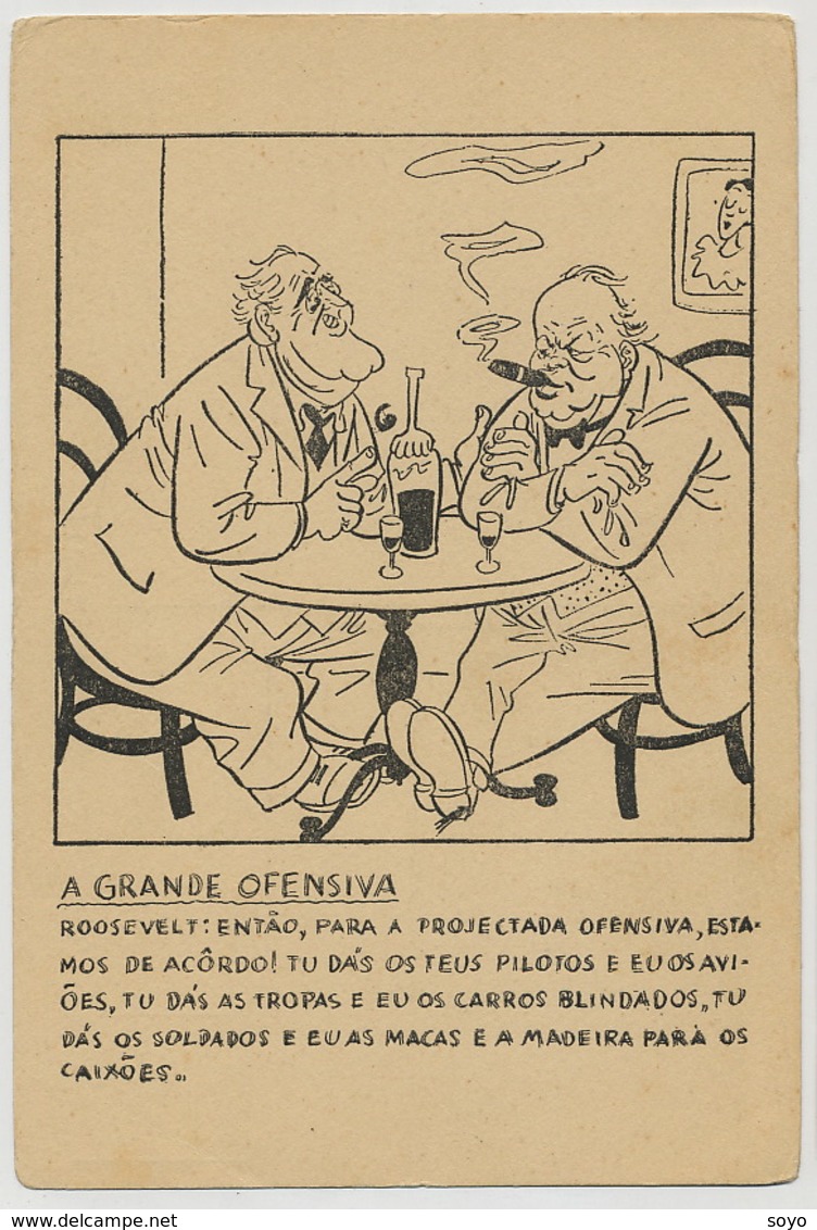 Winston Churchill With Roosevelt Comic Having A Drink And Talking About War WWII . Text In Portuguese - Politieke En Militaire Mannen