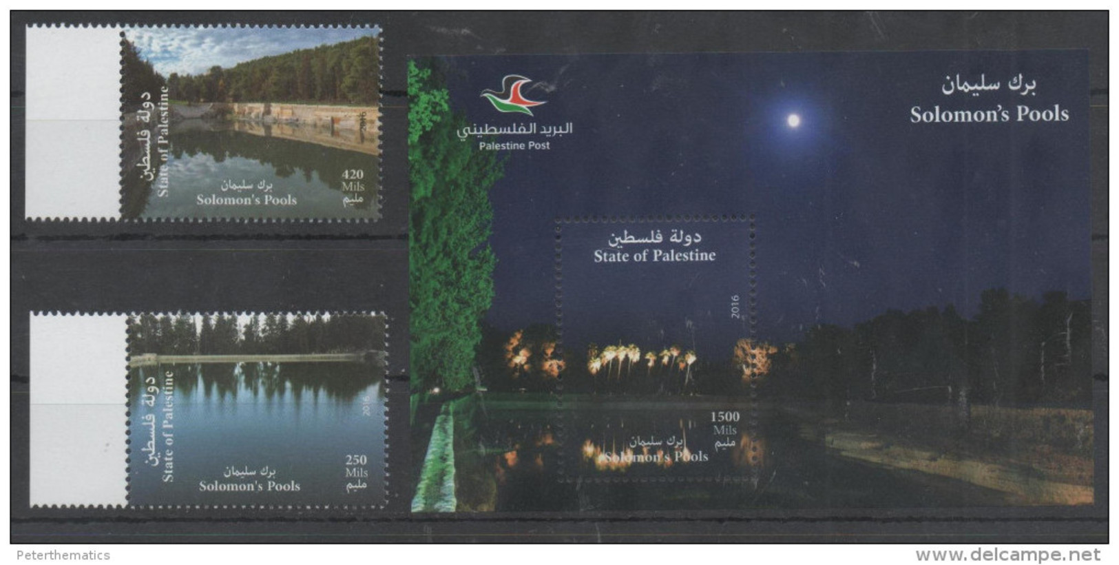 PALESTINE, 2016, MNH, WATER,TREES, SOLOMON'S POOLS,  2v+  S/SHEET - Environment & Climate Protection