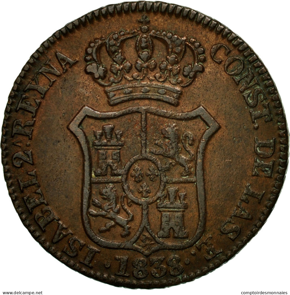 Monnaie, Espagne, CATALONIA, Isabel II, 3 Quartos, 1838, Madrid, TTB+, Cuivre - First Minting