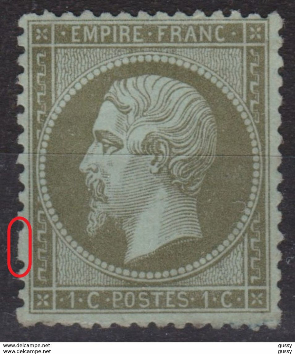 FRANCE Napoléon III Dentelé 1862:  1c Olive (Y&T 19), Neuf (*), Variété 'dent Borgne En O', Forte Cote, TB - Non Classés