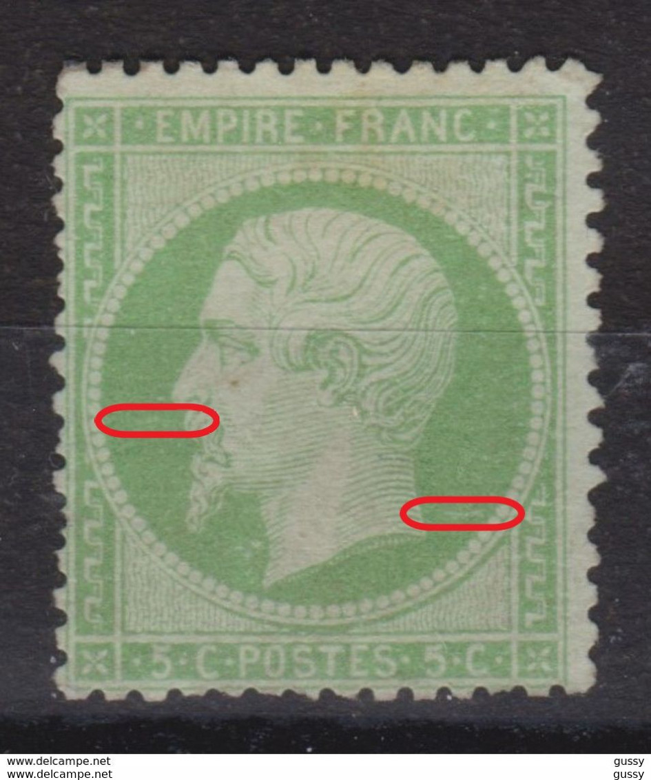 FRANCE Napoléon III Dentelé 1862:  5c Vert (Y&T 20), Neuf (*) Sans Gomme, Variété 'un Trait Blanc De Chaque Côté Du Cou' - Non Classés