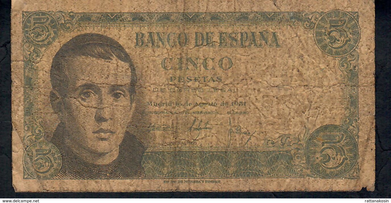 SPAIN P140  5  PESETAS 1951 #E6467639    FINE - 5 Pesetas