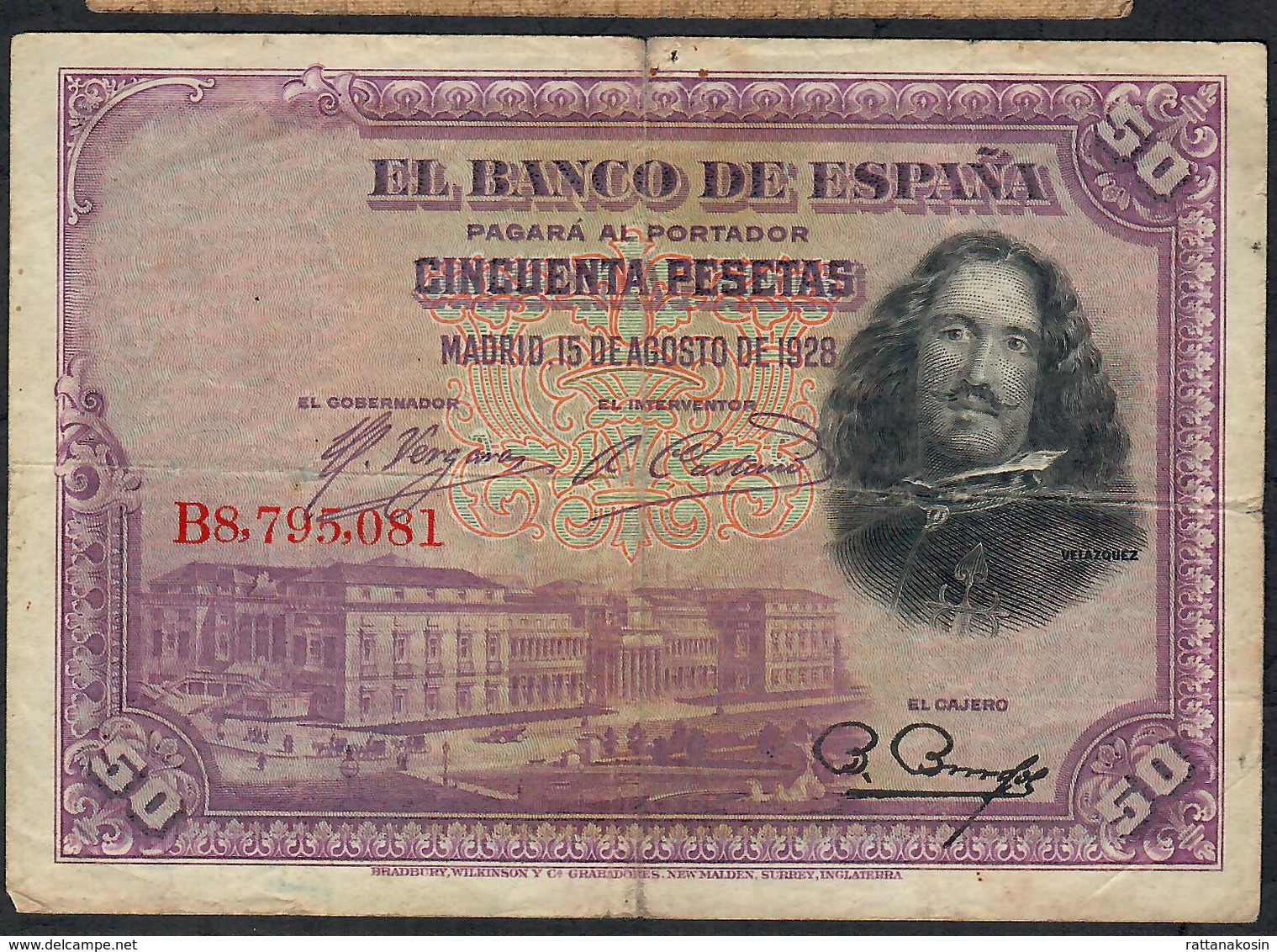 SPAIN P75b  50  PESETAS 1928 #B8795081    FINE - 50 Pesetas