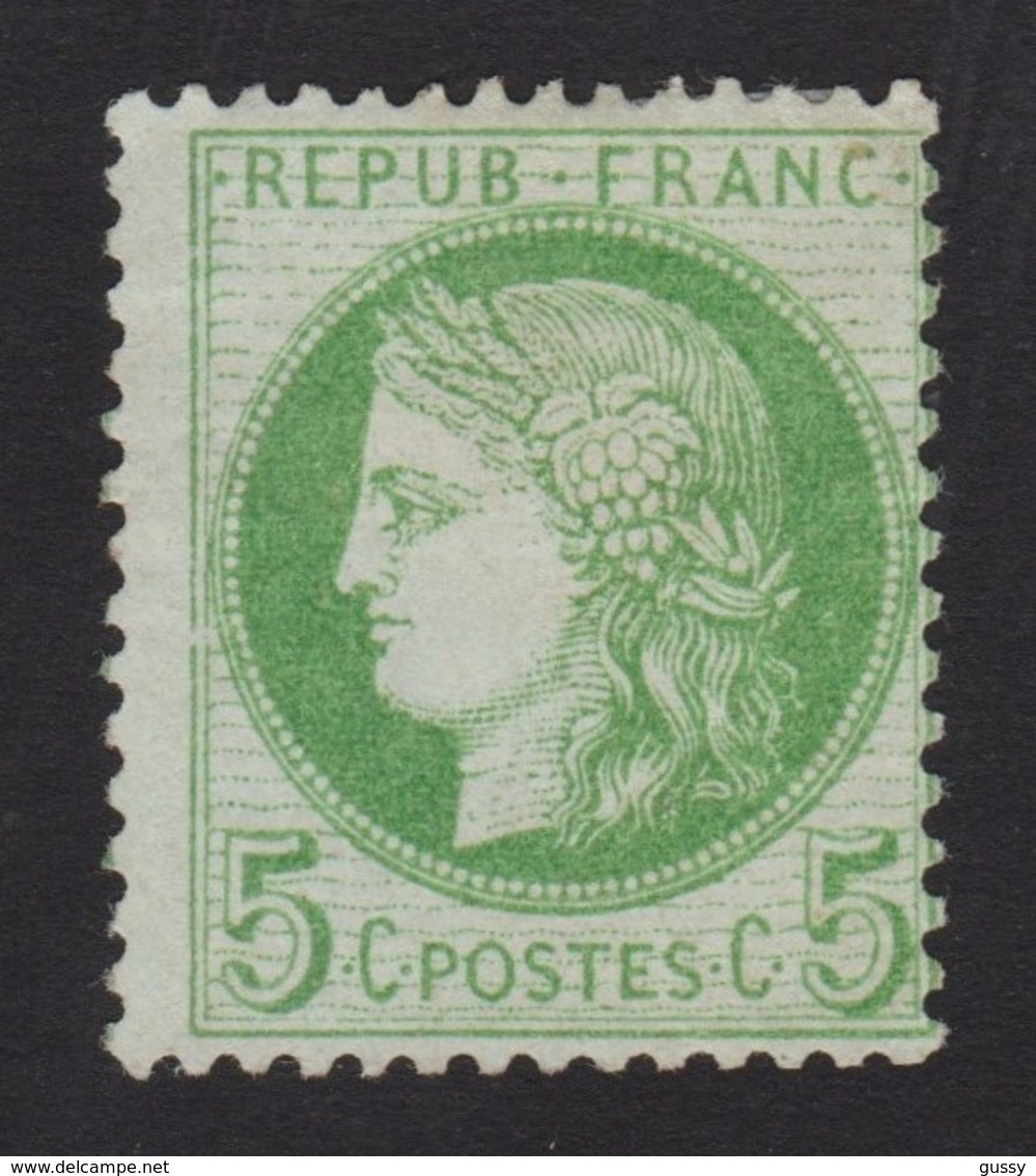 FRANCE Cérès Dentelés 1872:  5c Vert-jaune Sur Azuré  (Y&T 53), Neuf (*), Signé 'Goebel', Bonne Cote - Non Classés